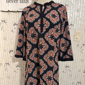 Crown And Ivy Dress Tunic Dress 3/4 Sleeves Dark Blue w/Colorful Peacocks Sz 6